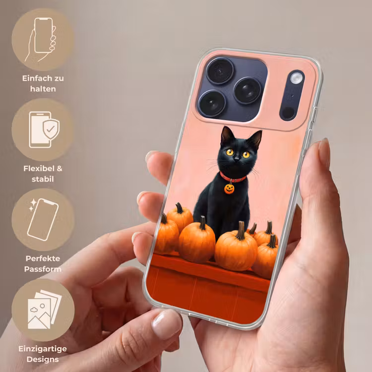 Kat - Pompoen - Roze Telefoonhoesje iPhone 17 Pro klein -sfeer3_DE