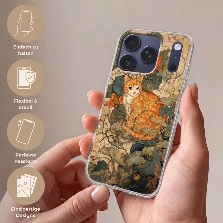 Kat - Sierlijk - Bloemen Telefoonhoesje iPhone 17 Pro klein -sfeer3_DE