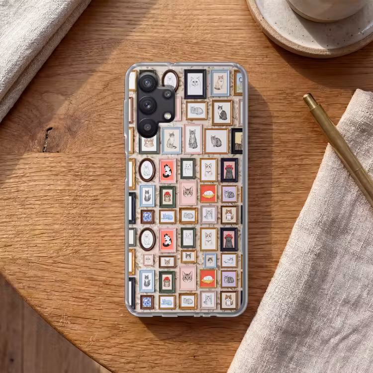Kat - Portret - Dieren - Illustratie - Lijst Telefoonhoesje Samsung Galaxy A32 5G klein -sfeer1
