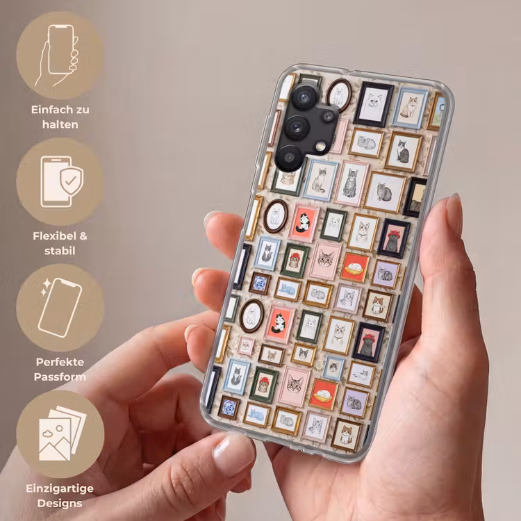 Kat - Portret - Dieren - Illustratie - Lijst Telefoonhoesje Samsung Galaxy A32 5G klein -sfeer3_DE