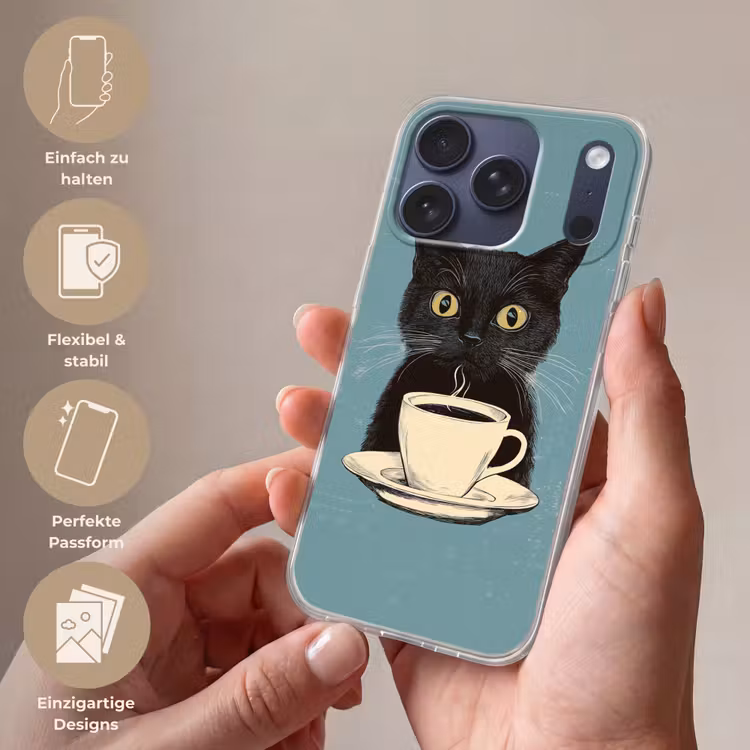 Kat - Zwart - Koffie - Minimalistisch Telefoonhoesje iPhone 17 Pro klein -sfeer3_DE