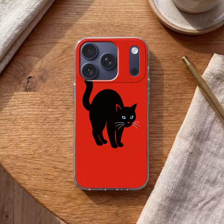 Kat - Zwart - Staart Telefoonhoesje iPhone 17 Pro klein -sfeer1