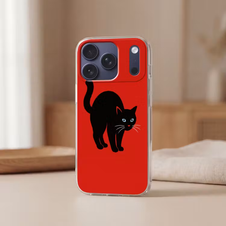 Kat - Zwart - Staart Telefoonhoesje iPhone 17 Pro klein -sfeer2