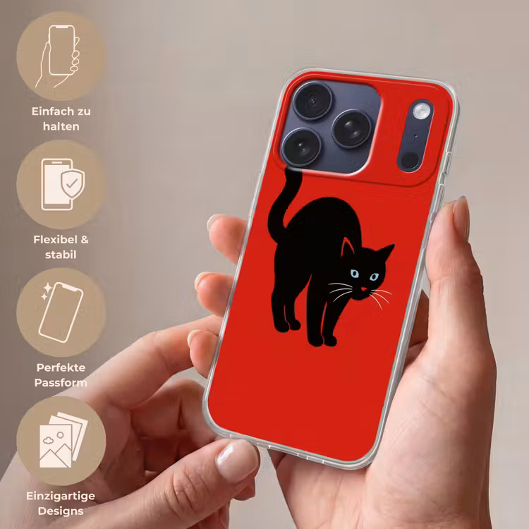 Kat - Zwart - Staart Telefoonhoesje iPhone 17 Pro klein -sfeer3_DE