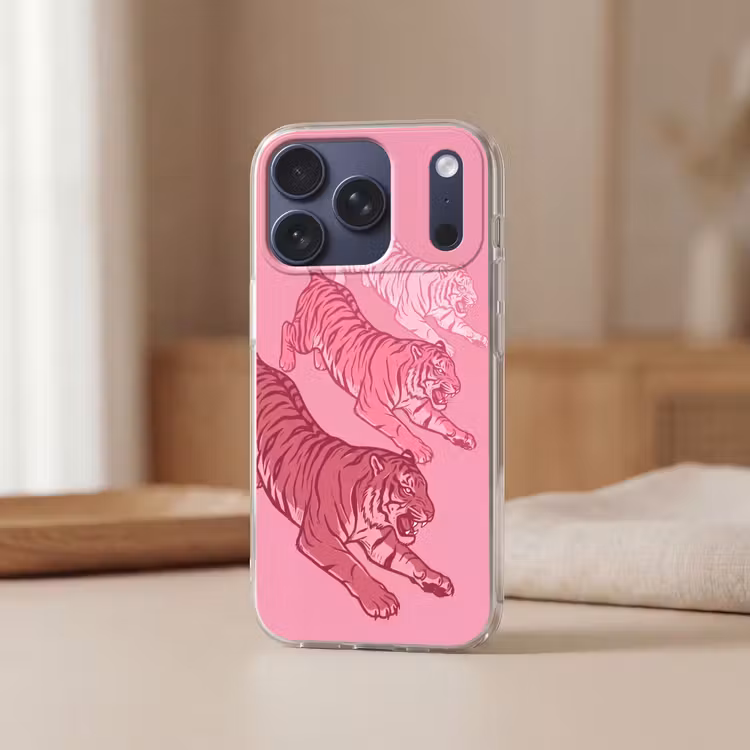 Kat - Springend - Dieren - Roze - Modern Telefoonhoesje iPhone 17 Pro klein -sfeer2