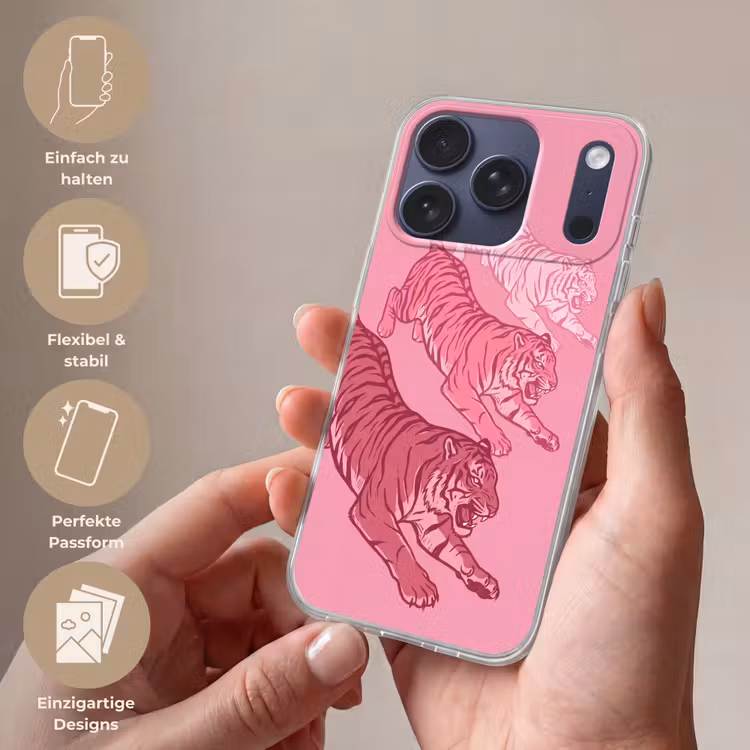 Kat - Springend - Dieren - Roze - Modern Telefoonhoesje iPhone 17 Pro klein -sfeer3_DE