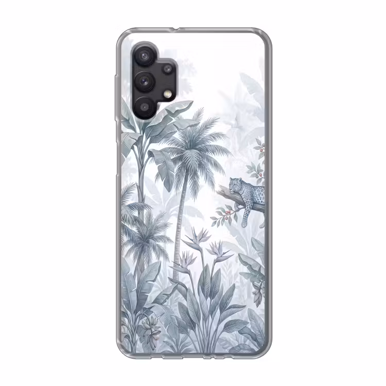 Kat - Tropisch bos - Modern - Grijs Telefoonhoesje Samsung Galaxy A32 5G klein -3d