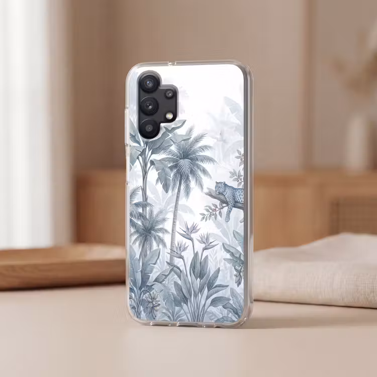 Kat - Tropisch bos - Modern - Grijs Telefoonhoesje Samsung Galaxy A32 5G klein -sfeer2