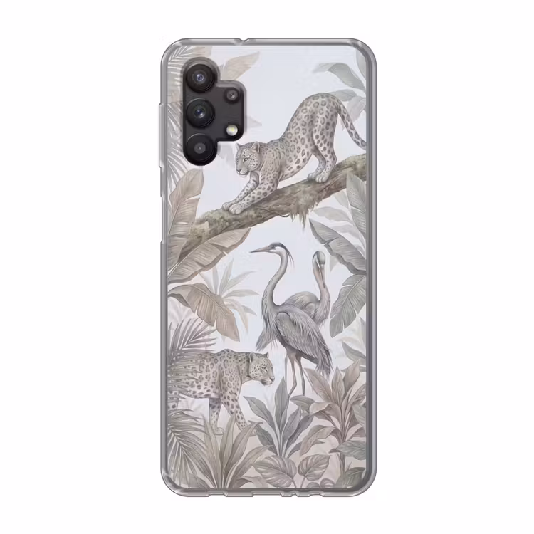 Kat - Vogel - Jungle - Illustratie - Dieren Telefoonhoesje Samsung Galaxy A32 5G klein -3d