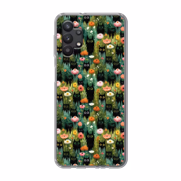 Katten - Bloemen - Kleurrijk Telefoonhoesje Samsung Galaxy A32 5G klein 346 -3d