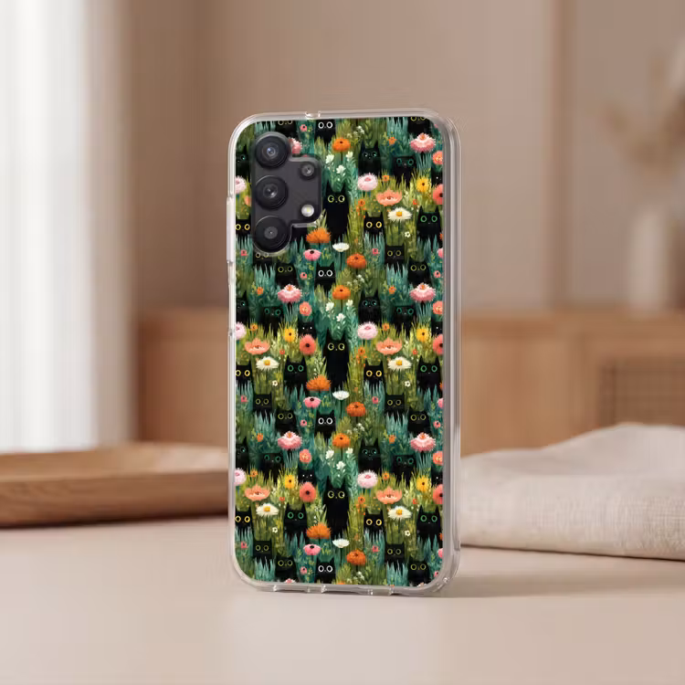 Katten - Bloemen - Kleurrijk Telefoonhoesje Samsung Galaxy A32 5G klein 346 -sfeer2