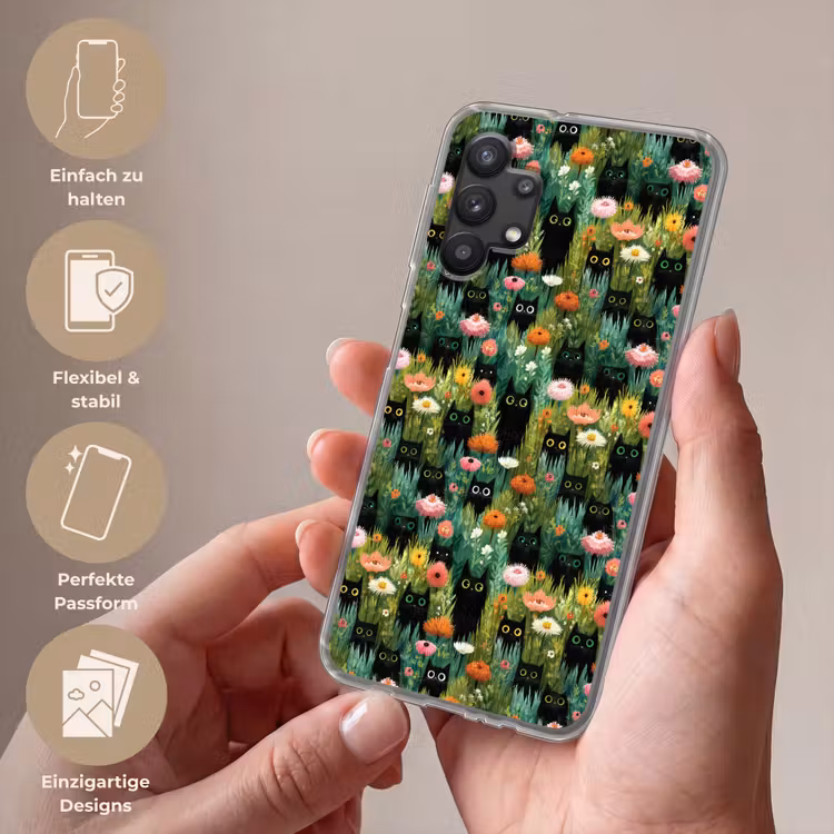 Katten - Bloemen - Kleurrijk Telefoonhoesje Samsung Galaxy A32 5G klein 346 -sfeer3_DE