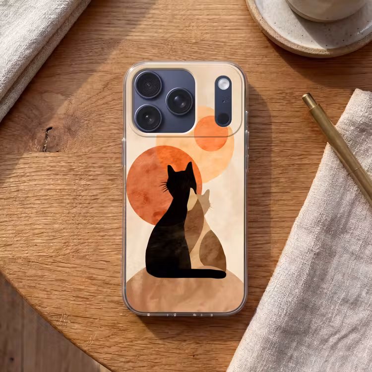 Katten - Zwart - Abstract - Cirkels Telefoonhoesje iPhone 17 Pro klein -sfeer1