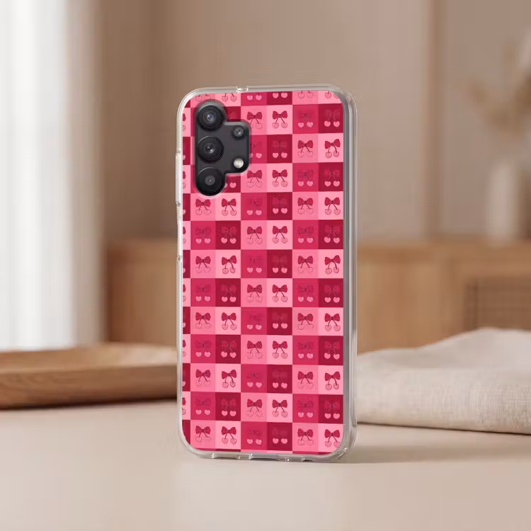 Kersen - Strikjes - Speels - Roze - Bordeaux Telefoonhoesje Samsung Galaxy A32 5G klein 346 -sfeer2
