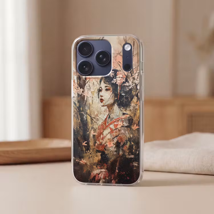 Kimono - Vrouw - kersenbomen Telefoonhoesje iPhone 17 Pro klein -sfeer2
