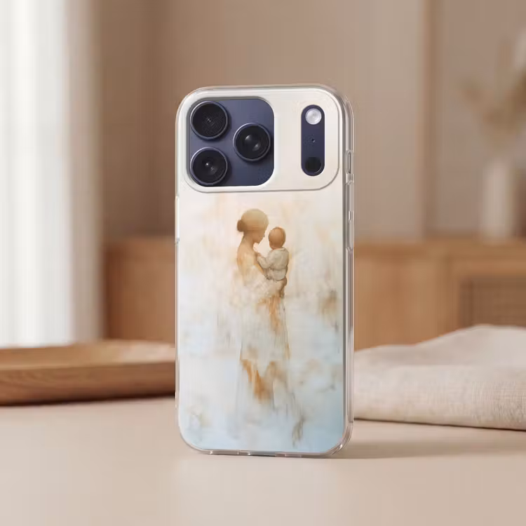Kind - Moeder - Waterverfschilderij Telefoonhoesje iPhone 17 Pro klein -sfeer2