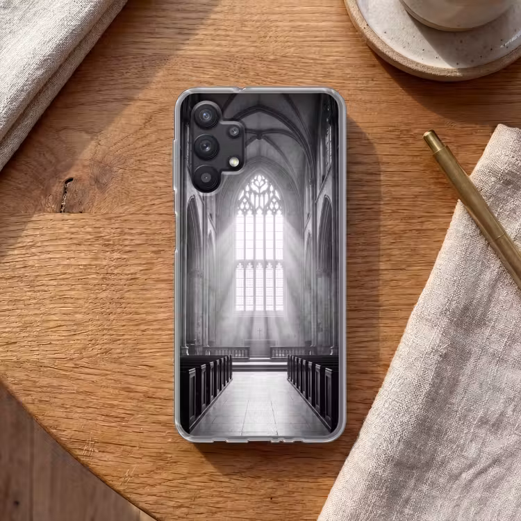Kerk - Interieur - Lichtstralen - Architectuur - Klassiek Telefoonhoesje Samsung Galaxy A32 5G klein -sfeer1