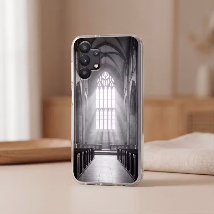 Kerk - Interieur - Lichtstralen - Architectuur - Klassiek Telefoonhoesje Samsung Galaxy A32 5G klein -sfeer2