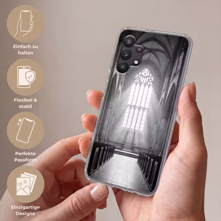Kerk - Interieur - Lichtstralen - Architectuur - Klassiek Telefoonhoesje Samsung Galaxy A32 5G klein -sfeer3_DE