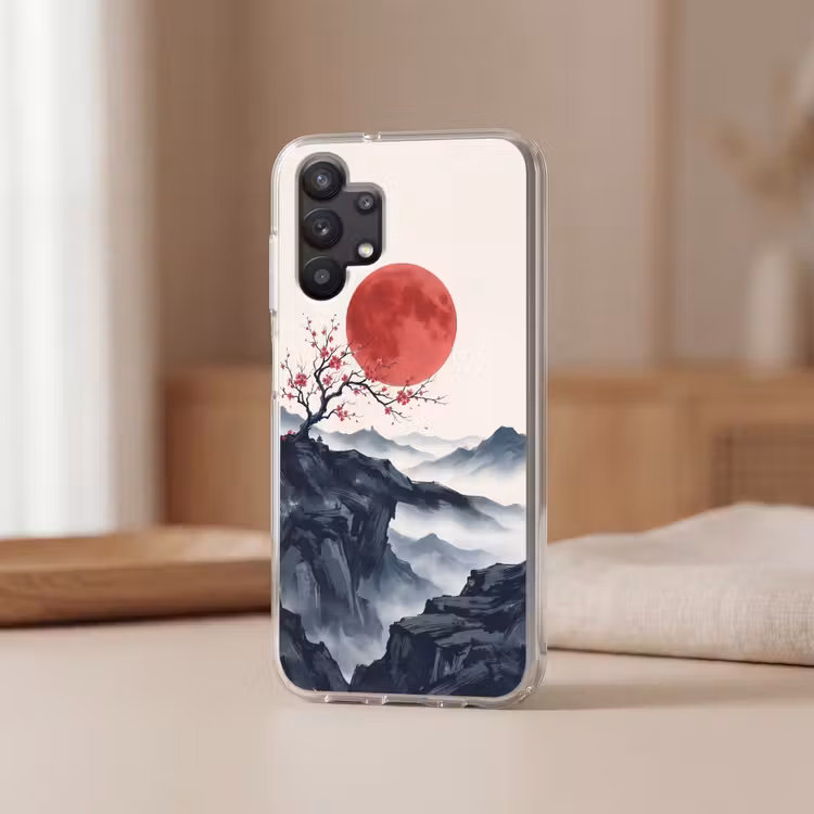 Kersenbloesem - Oosters - Rood Telefoonhoesje Samsung Galaxy A32 5G klein -sfeer2