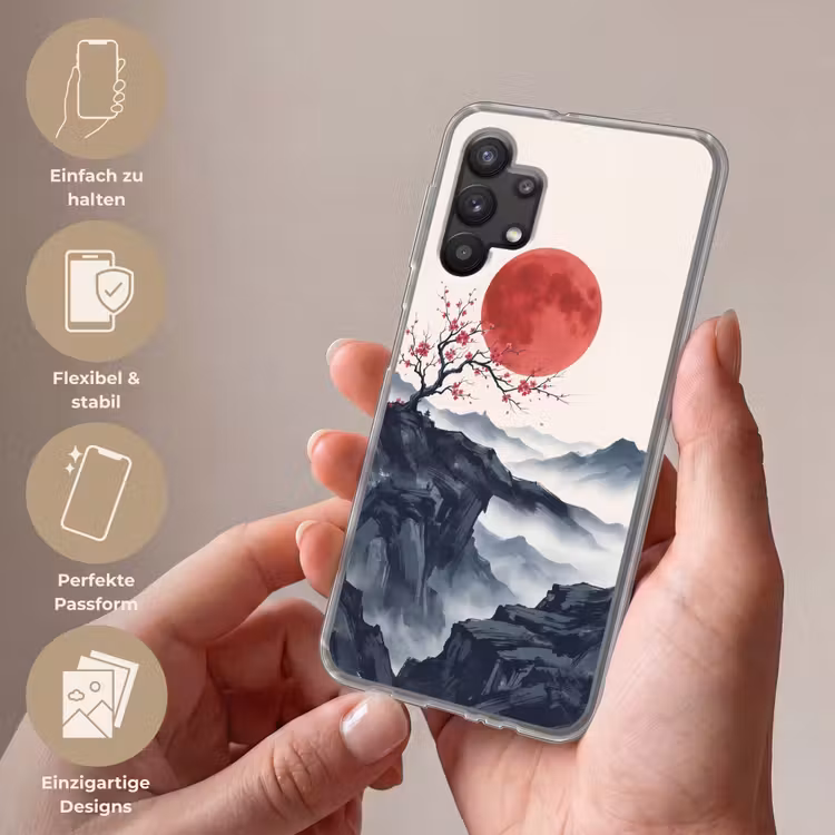 Kersenbloesem - Oosters - Rood Telefoonhoesje Samsung Galaxy A32 5G klein -sfeer3_DE