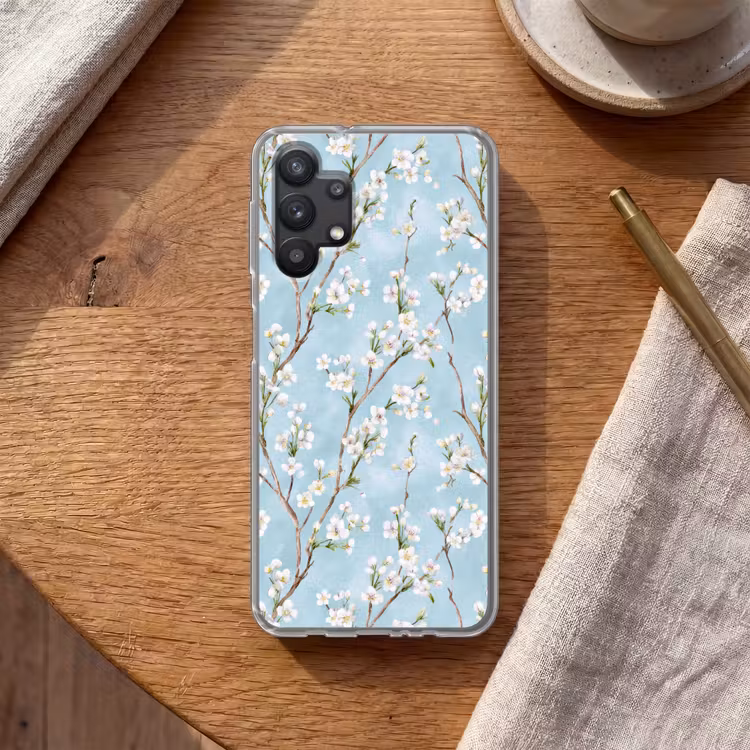 Kersenbloesem - Textuur - Blauw Telefoonhoesje Samsung Galaxy A32 5G klein 346 -sfeer1