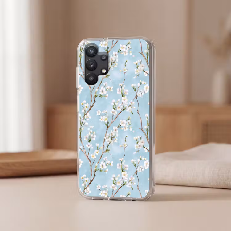 Kersenbloesem - Textuur - Blauw Telefoonhoesje Samsung Galaxy A32 5G klein 346 -sfeer2