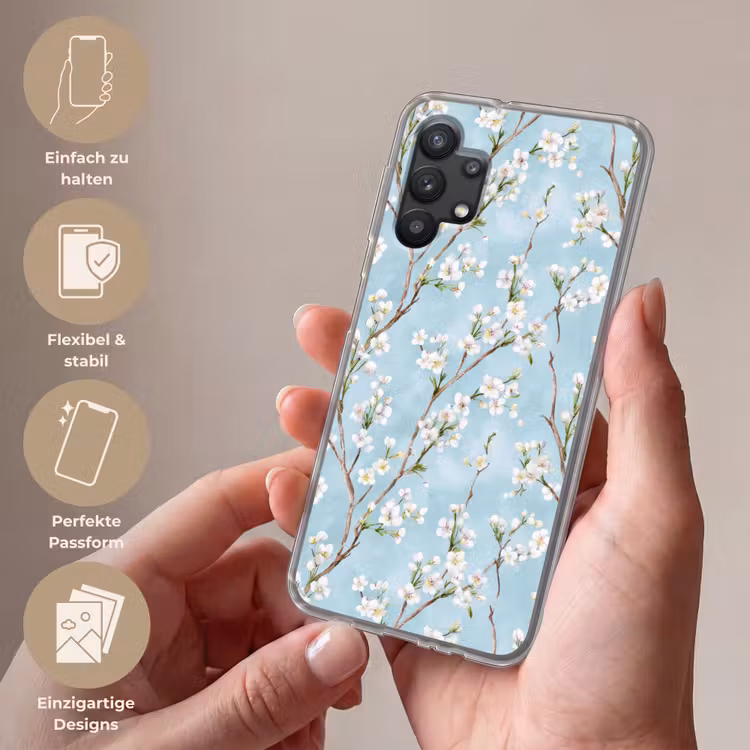 Kersenbloesem - Textuur - Blauw Telefoonhoesje Samsung Galaxy A32 5G klein 346 -sfeer3_DE