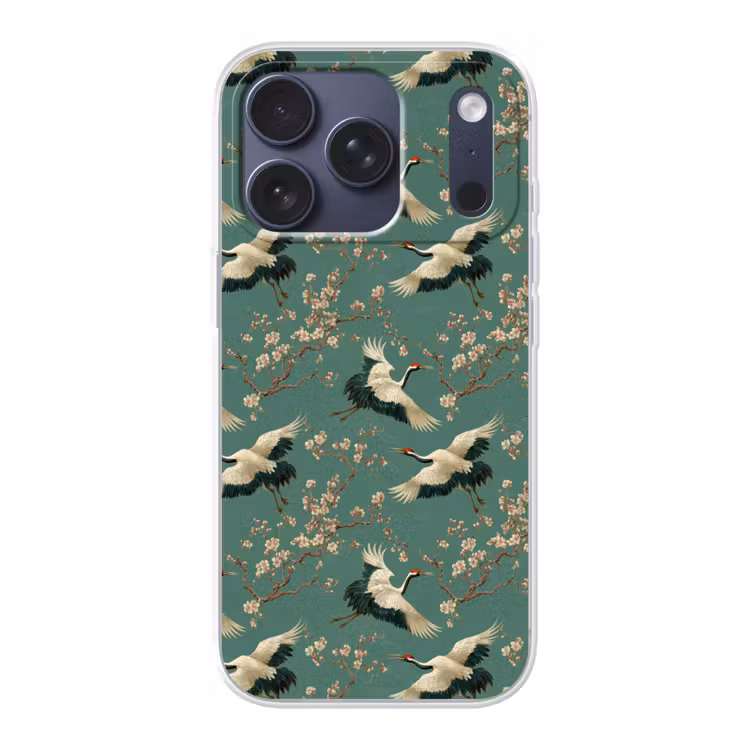 Kersenbloesem - Kraamvogels - Groen Telefoonhoesje iPhone 17 Pro klein 878 -3d