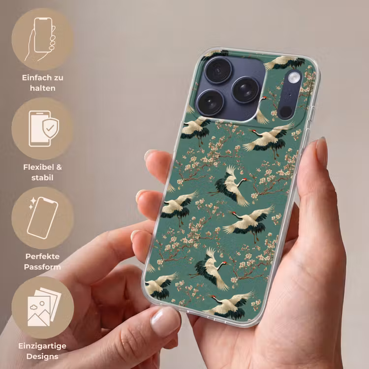 Kersenbloesem - Kraamvogels - Groen Telefoonhoesje iPhone 17 Pro klein 878 -sfeer3_DE