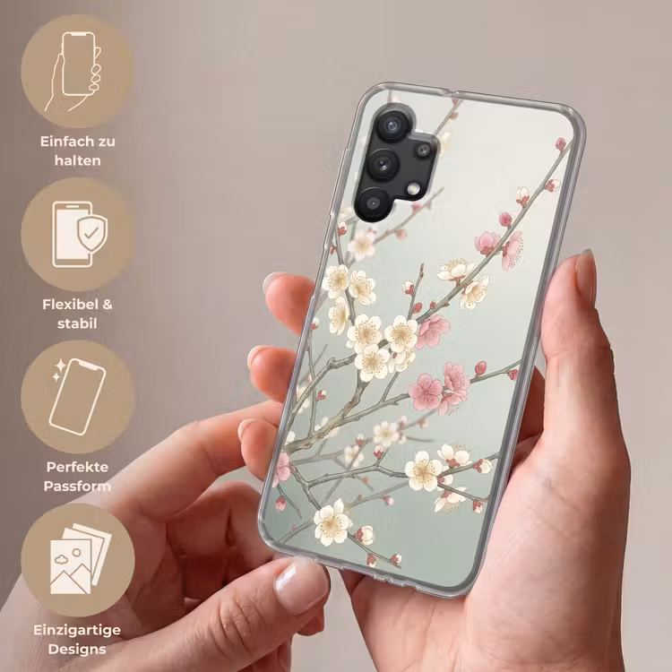 Kersen - Bloesem - Groen Telefoonhoesje Samsung Galaxy A32 5G klein -sfeer3_DE