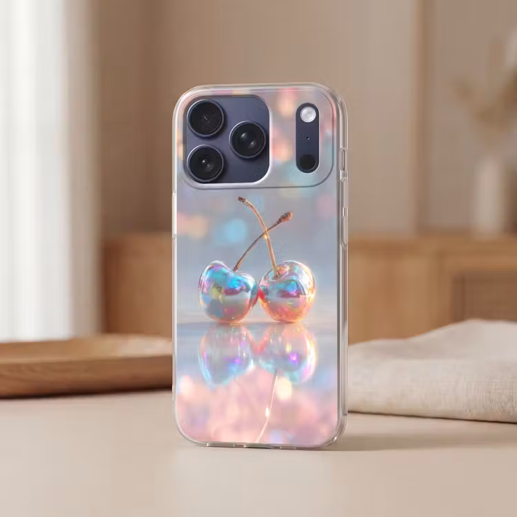 Kersen - Glanzend - Regenboogkleur Telefoonhoesje iPhone 17 Pro klein -sfeer2