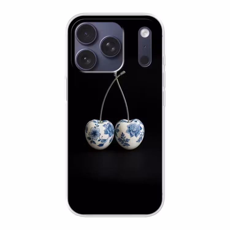 Kersen - Delfts blauw - Fruit Telefoonhoesje iPhone 17 Pro klein -3d