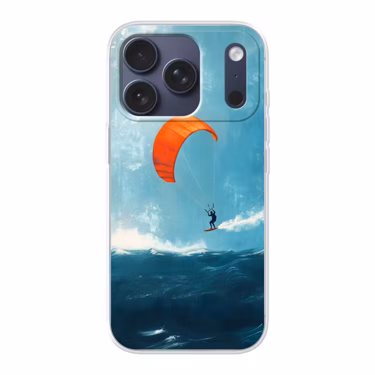 Kitesurfer - Oranje - Zee - Lucht Telefoonhoesje iPhone 17 Pro klein -3d