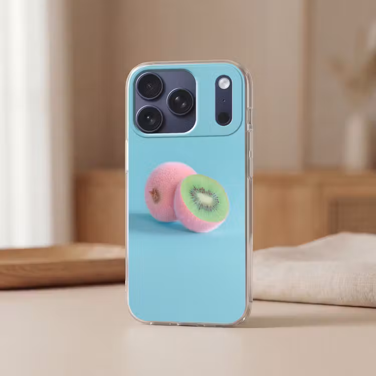 Kiwi - Blauw - Surrealistisch Telefoonhoesje iPhone 17 Pro klein -sfeer2
