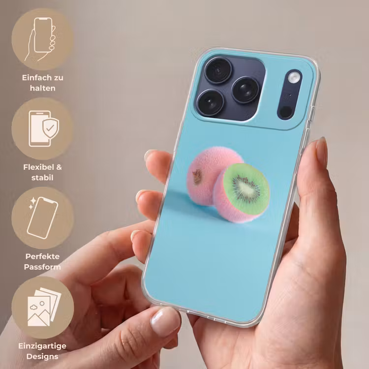 Kiwi - Blauw - Surrealistisch Telefoonhoesje iPhone 17 Pro klein -sfeer3_DE
