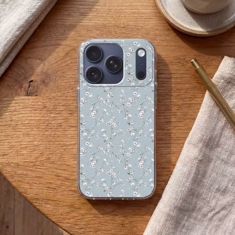 Klassiek - Bloemen - Blauw Telefoonhoesje iPhone 17 Pro klein 878 -sfeer1
