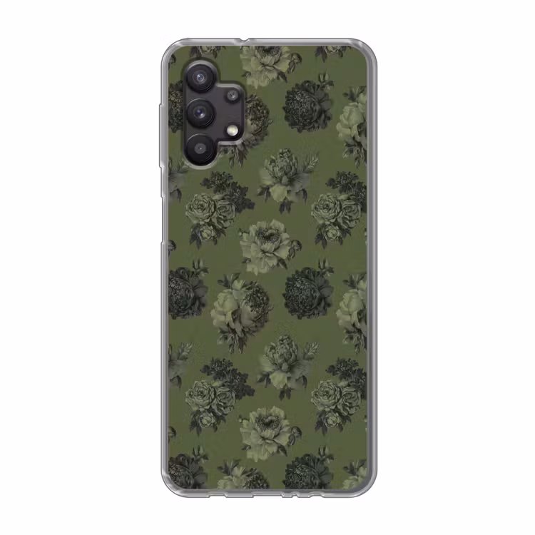 Klassiek - botanisch - olijfgroen - bloemen Telefoonhoesje Samsung Galaxy A32 5G klein 346 -3d