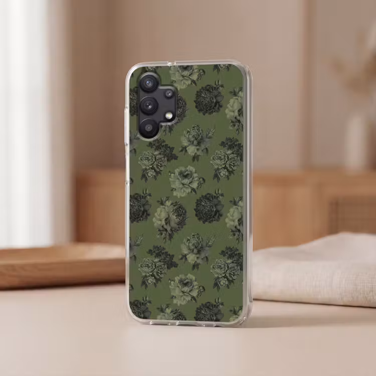 Klassiek - botanisch - olijfgroen - bloemen Telefoonhoesje Samsung Galaxy A32 5G klein 346 -sfeer2
