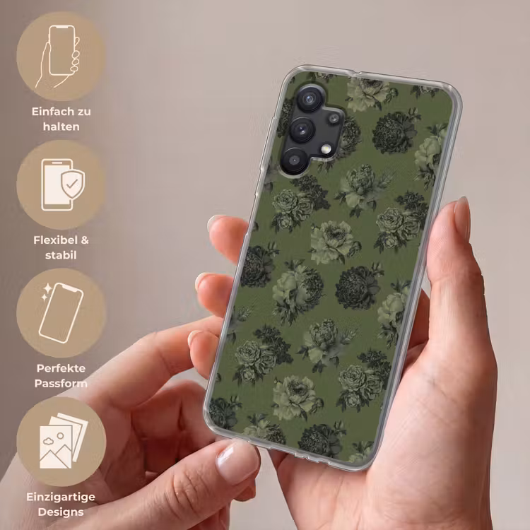 Klassiek - botanisch - olijfgroen - bloemen Telefoonhoesje Samsung Galaxy A32 5G klein 346 -sfeer3_DE