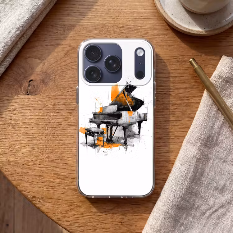 Piano - Oranje - Zwart - schets lijnen Telefoonhoesje iPhone 17 Pro klein -sfeer1