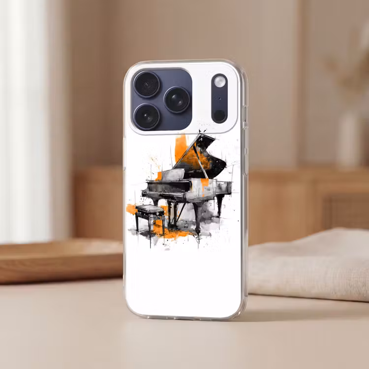 Piano - Oranje - Zwart - schets lijnen Telefoonhoesje iPhone 17 Pro klein -sfeer2
