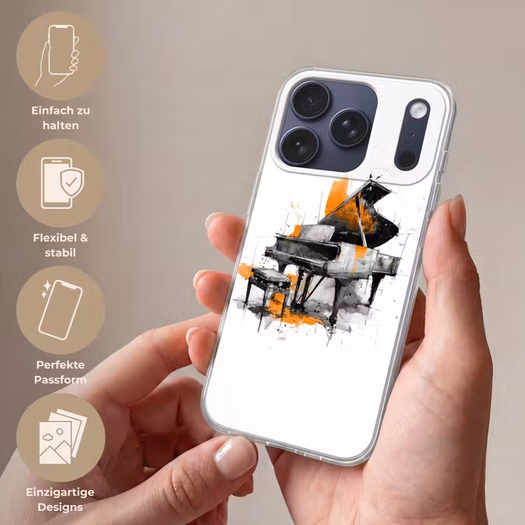 Piano - Oranje - Zwart - schets lijnen Telefoonhoesje iPhone 17 Pro klein -sfeer3_DE