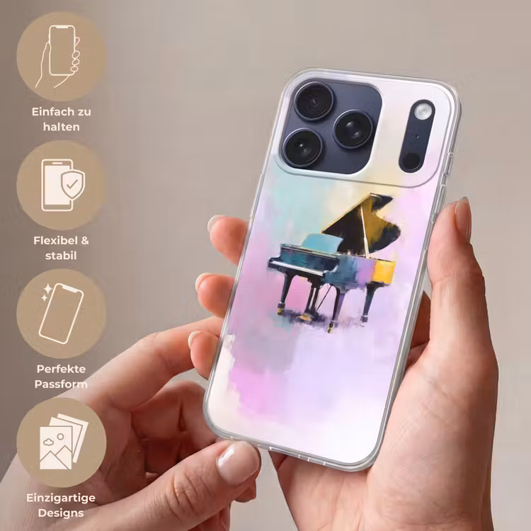 Piano - Pastel - Elegant - Dromerig Telefoonhoesje iPhone 17 Pro klein -sfeer3_DE