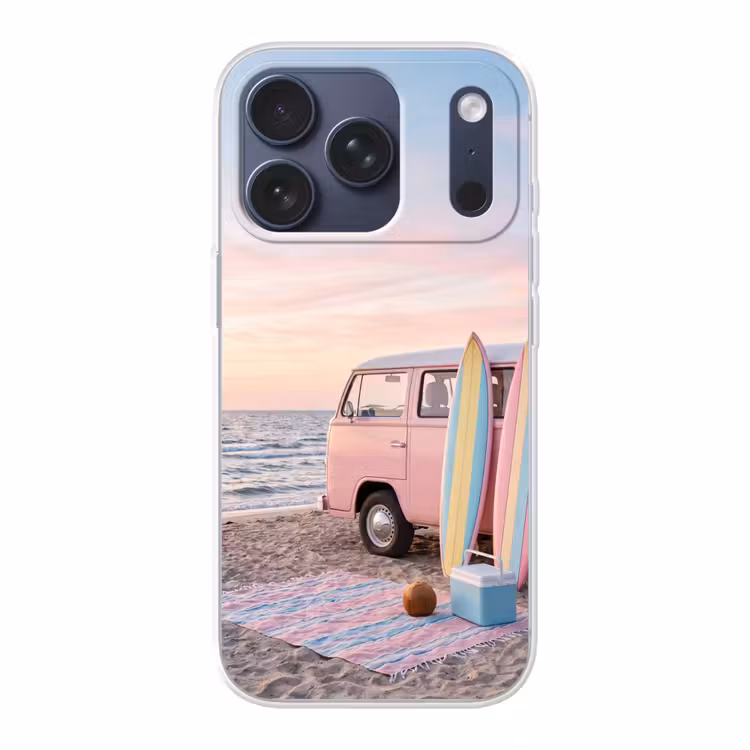 Busje - Strand - Surfplank - Zomer - Roze Telefoonhoesje iPhone 17 Pro klein -3d