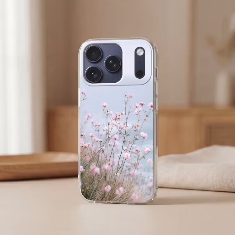 Klif - Bloemen - Zee - Roze Telefoonhoesje iPhone 17 Pro klein -sfeer2
