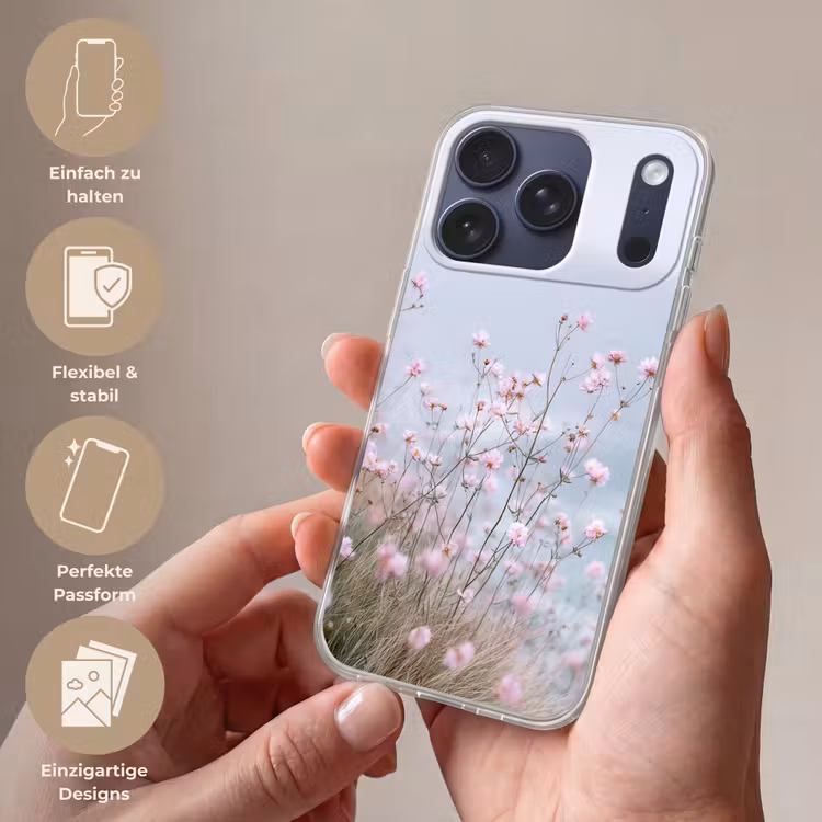 Klif - Bloemen - Zee - Roze Telefoonhoesje iPhone 17 Pro klein -sfeer3_DE