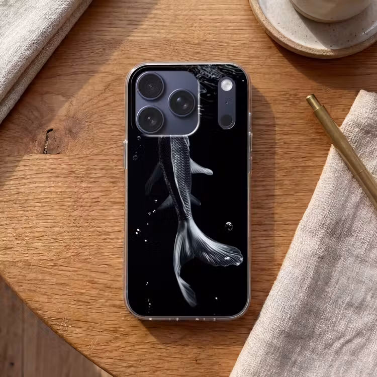 Koi - Vissen - Water - Zwart Telefoonhoesje iPhone 17 Pro klein -sfeer1