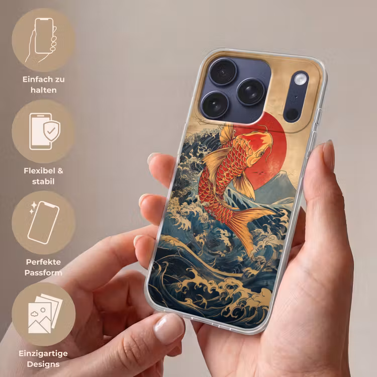 Koi - Zee - Golven - Zon Telefoonhoesje iPhone 17 Pro klein -sfeer3_DE