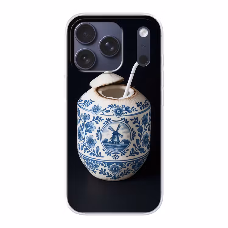 Kokosnoot - Eten - Delfts blauw - Drinken Telefoonhoesje iPhone 17 Pro klein -3d